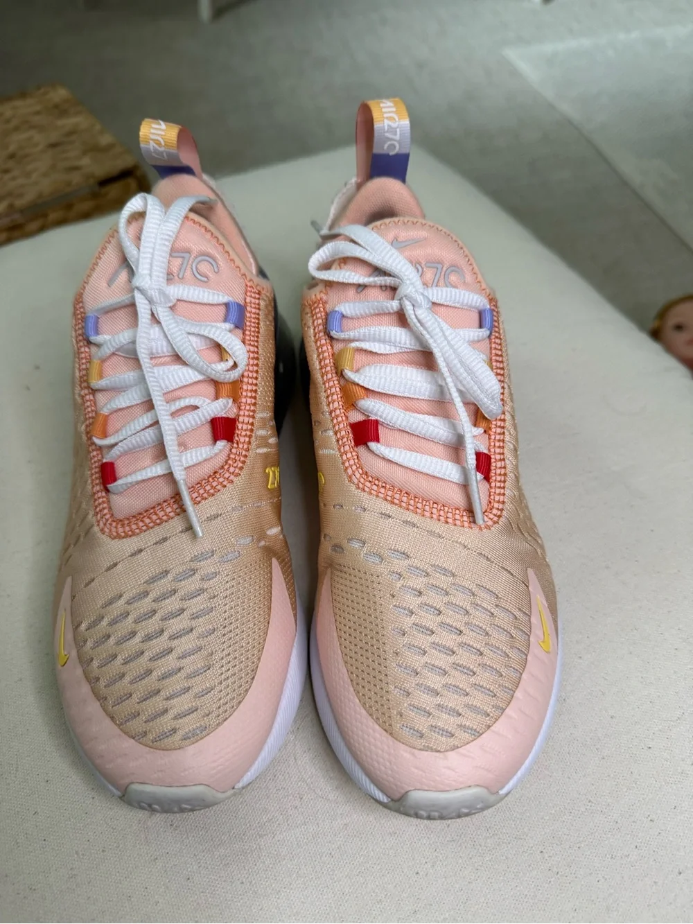 Nike Womens Air Max 270 Peach Pink with Purple and Red Accents